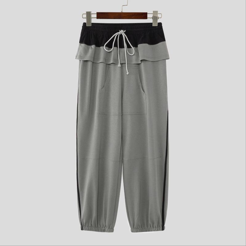 INCERUN Men Ruffled Elastic Waist Casual Long Sports Pants Trousers 2XL