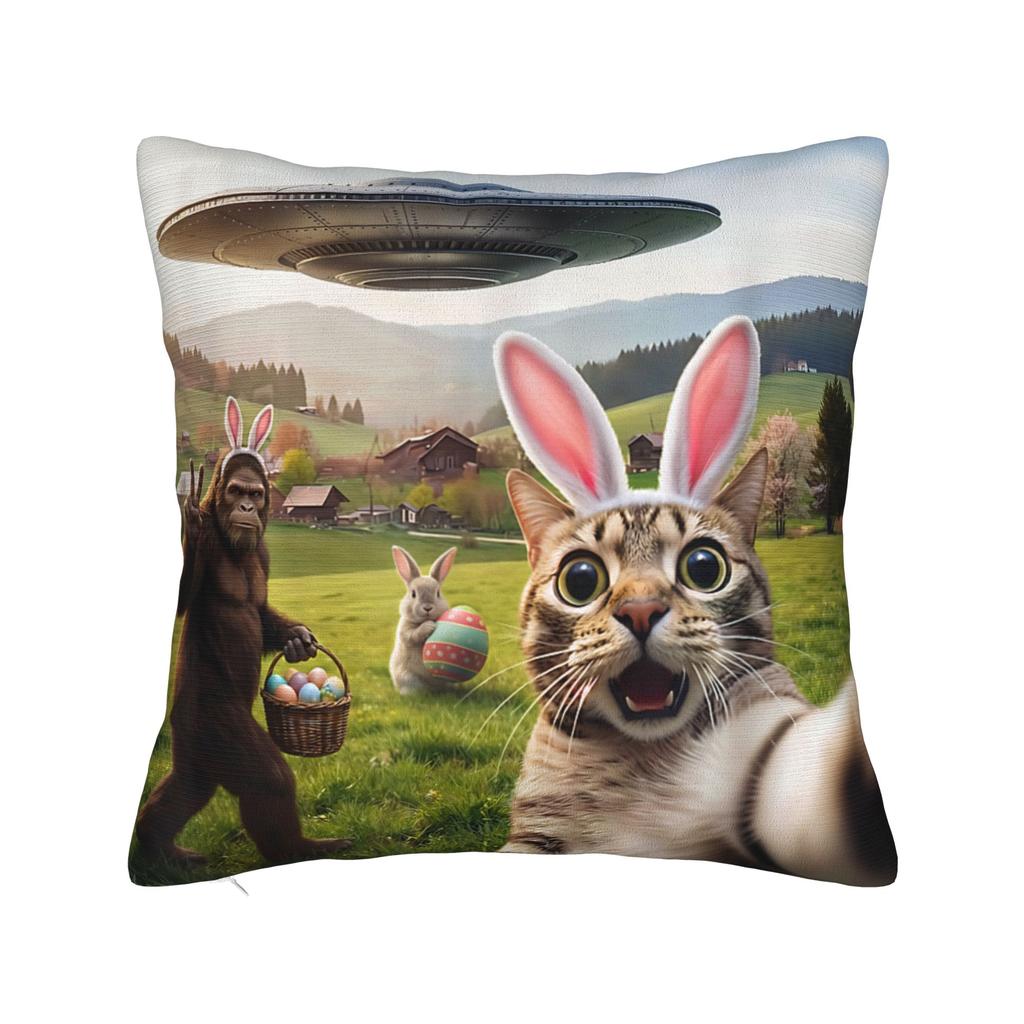 Easter Bunny Bigfoot Ufo Funny Selfie Pillow Cover Funny Pillow Case For Sofa Bedroom Home Decor Graphic Pillowcases Present