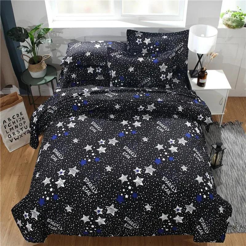 Starry Sky Night Duvet Cover Set Full Queen Size,Cute Star Bedding Sets Black Galaxy Comforter Cover Set with Pillowcases