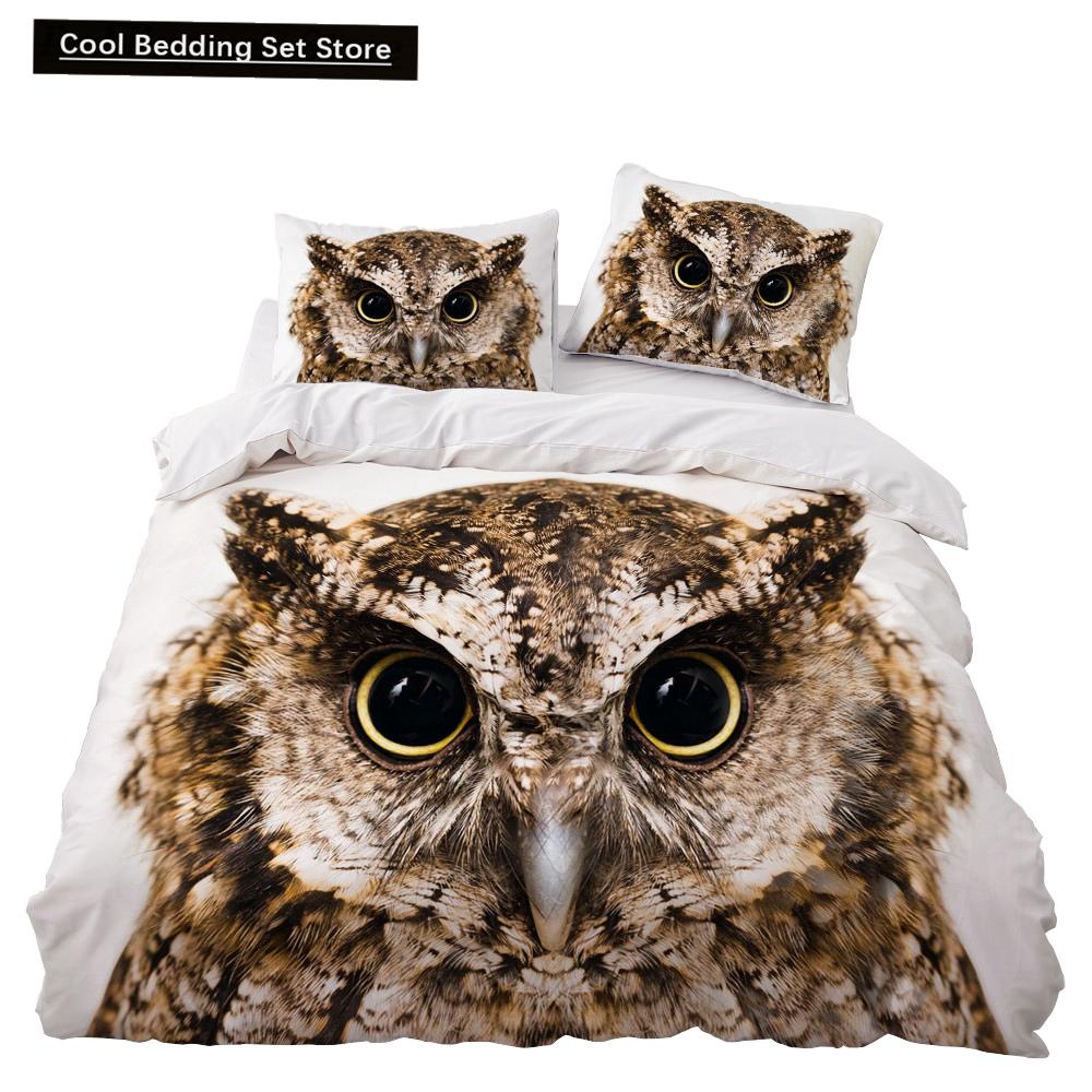 Black Owl King Queen Duvet Cover Moon Safari Bird Animal Bedding Set Lovely Wildlife Quilt Cover Grey Polyester Comforter Cover