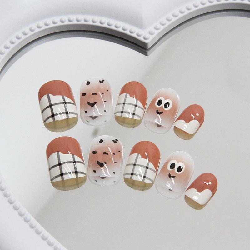 24 Pieces Cute Big Eyes Manicure Wearing Manicure Removable Manicure Patch Nail Piece Grid Autumn and Winter Smudge Manicure 24 Pieces