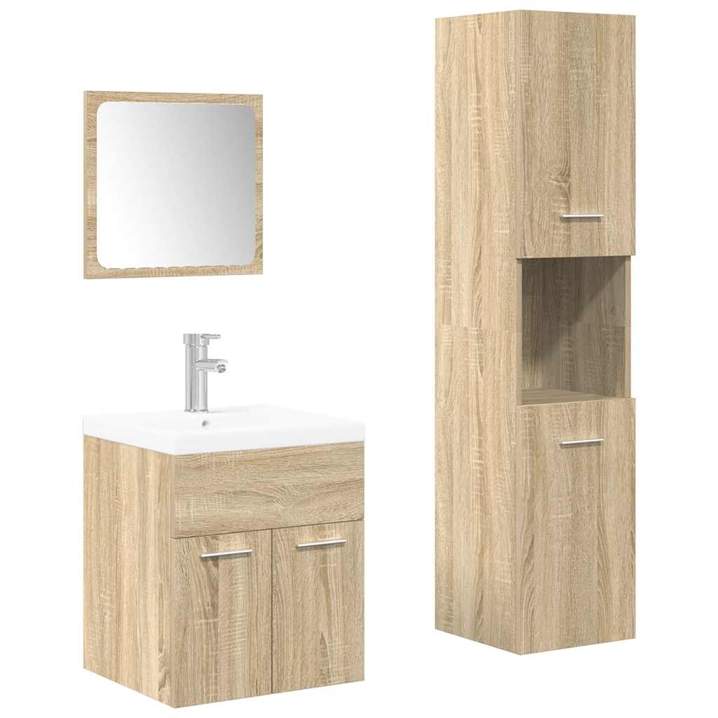 4 Piece Bathroom Furniture Set Sonoma Oak Wood Based Panel