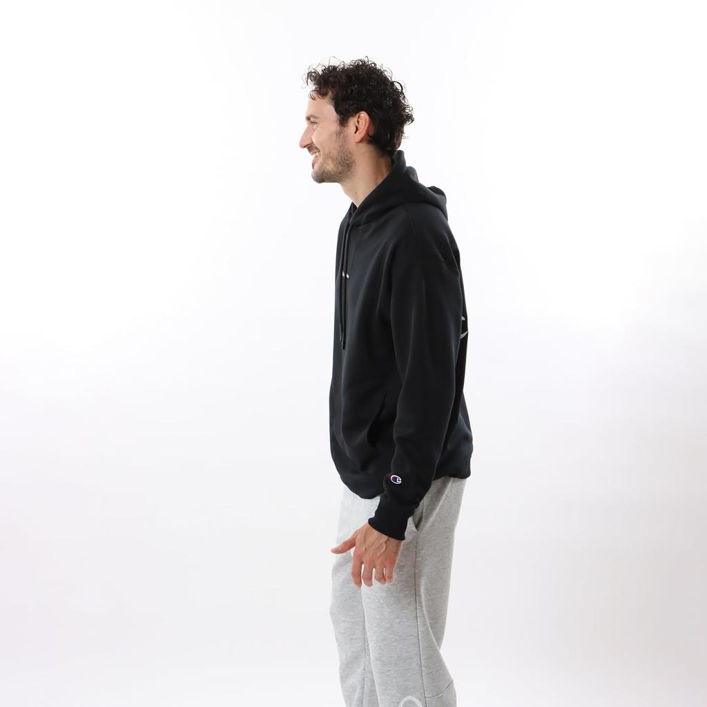 Champion Long Sleeve Stretch Terry Hooded Sweatshirt with Script Logo and Men's Quick-Drying Techweave® Terry, Black, C3-ZS101