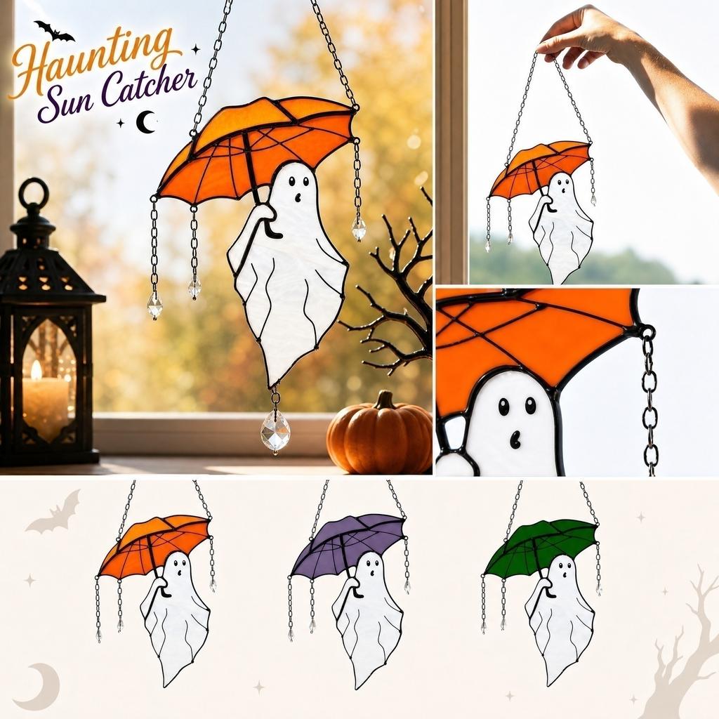 Acrylic Hanging Ghost Ornament with Umbrella Design Halloween Decoration Indoor Outdoor Hanging Pendant for Seasonal Home Decor