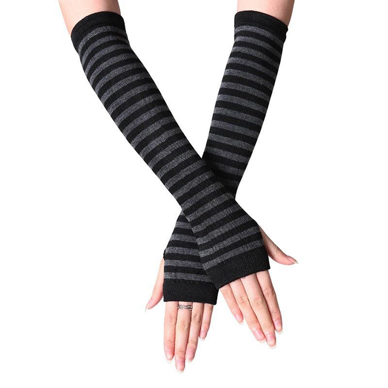 Winter Warm Long Sleeves Gloves For Man Women Fingerless Stripe Knitted Elbow Mittens Elastic Outdoor Fashion Warm Wrist Glove