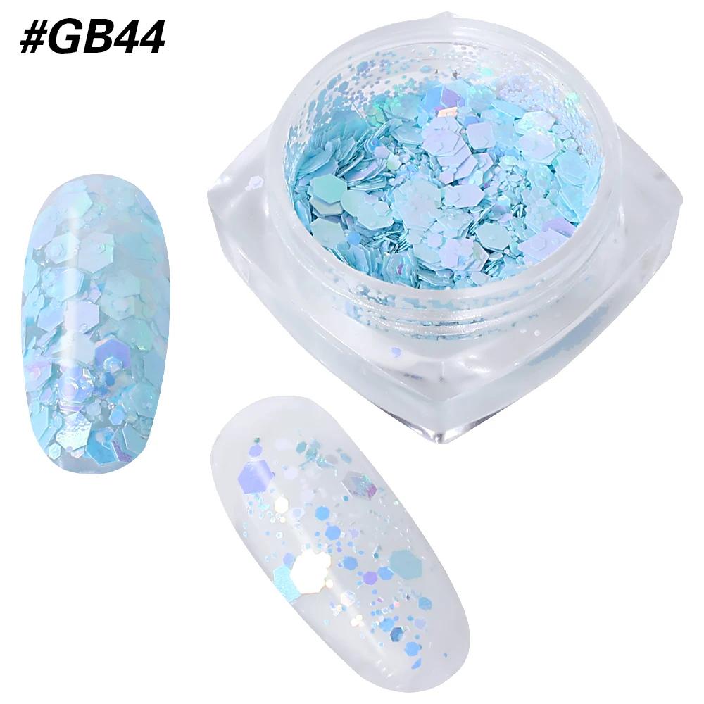 3D Блестящие Пайетки для Ногтей Лазерный Микс Глиттер для Ногтей Шестигранные Хлопья Пудра Пайетки Сияющие Разноцветные Хлопья для Ногтей DIY Украшение для Ногтей