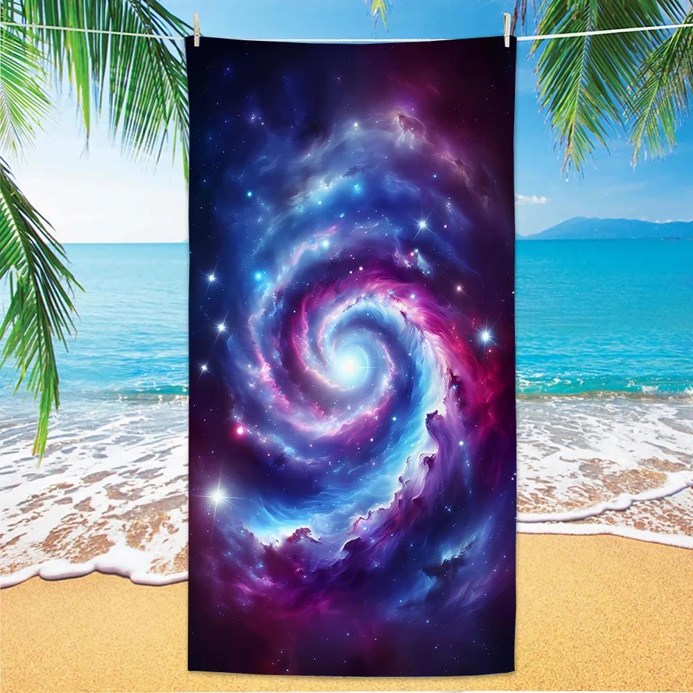 Starry Sky Beach Towel, Digital Printing Thin Quick-Dry Anti-Sand Microfiber Lightweight for Swim, Yoga, Travel, Gym, Gift