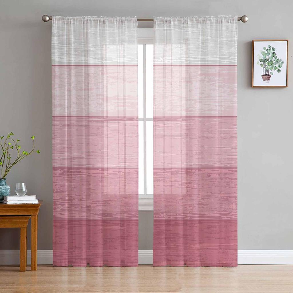 Wood Grain Striped Rural Style Pink Gradient Sheer Curtains for Living Room Decor Window Curtains Kitchen Tulle Voile Curtains