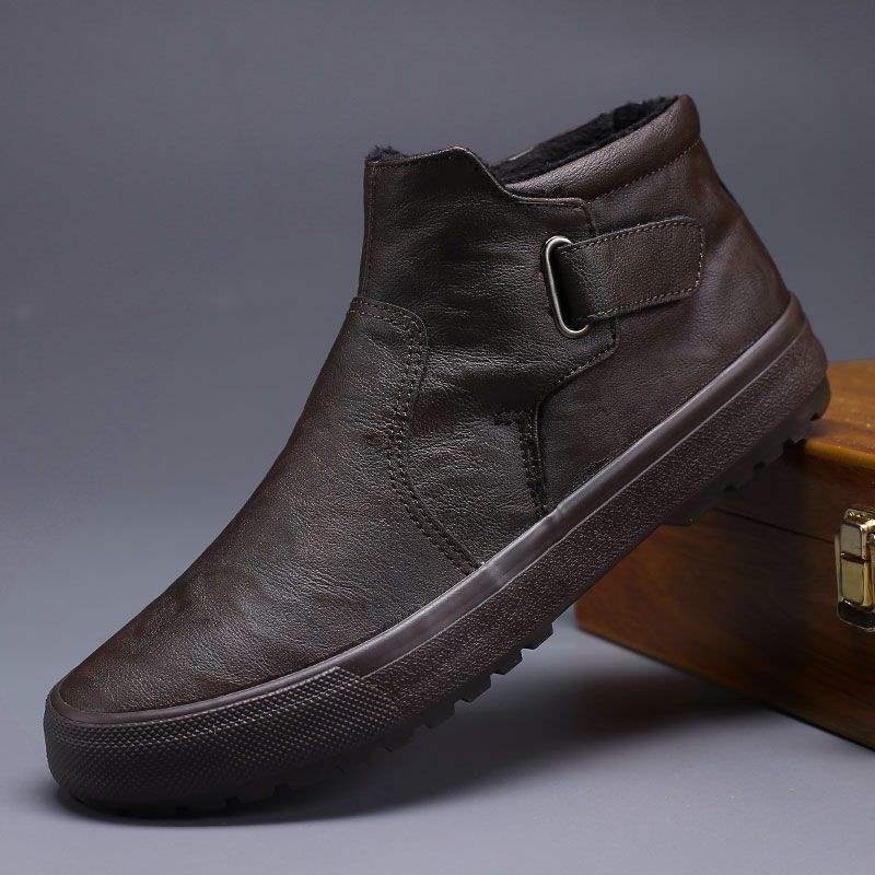 Winter New High-top Cotton Shoes Leather Shoes Men's Velvet Thick-soled Martin Boots Men's Korean Version One-pedal Trendy Snow Boots