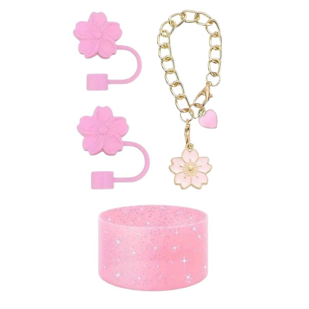 

4Pcs/Set Siliocne for Cup Boot Anti-Slip Wear-resistant Cup Charm Chain Protective Case Dust-proof Cup Straw Cover розовый