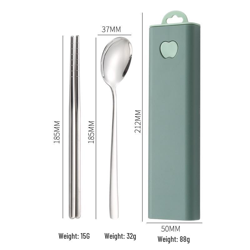 304 Stainless Steel 3-Piece Cutlery Set: Spoon, Fork, Chopsticks with Portable Storage Box for Students & Outdoors