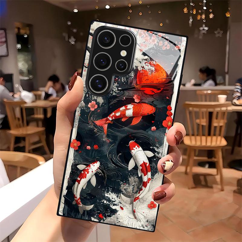 Koi Pattern 2D Phone Case for Samsung S26 S25 S24 S23 S22 S21 S20 A56 A36 A16 - Glass Protective Cover