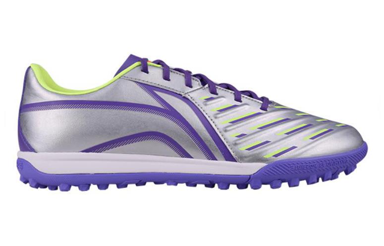 Li Ning TF Turf Synthetic Leather Cushioning, Wear Resistant Soccer Shoes Men's Silver Purple YSTT031-5