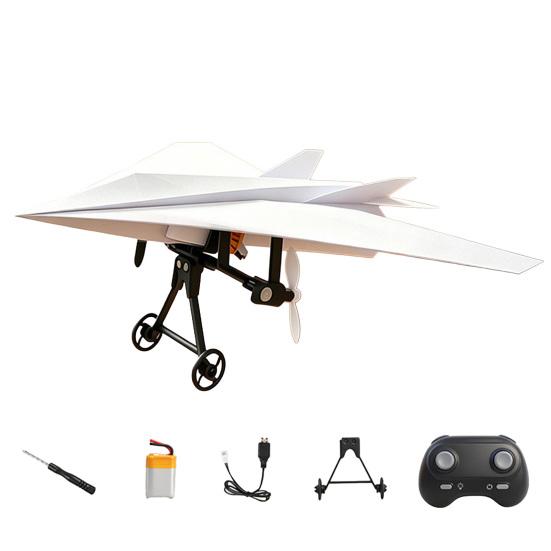 Kit DIY Avião de Papel RC, Módulo Elétrico de Avião com Controle Remoto com Estabilizador Giroscópico, Hélices Duplas, Conjunto de Componentes Lançadores de Aeronaves de Papel para