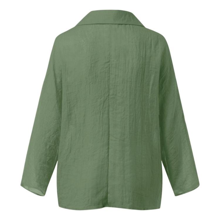 Fashion Women Long Sleeve Pullover Top V Neck Casual Cotton Linen