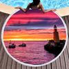 Lighthouse Print Round Beach Towel Sand Free Quick Dry Circle Bath Towel Absorbent Meditation Rug Yoga Mat Throw Fringe Tapestry