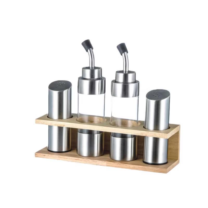 ZLIII 304 Stainless Steel Seasoning Set with Wooden Base