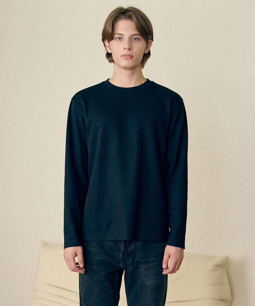 BASIC HOUSE Knit-Like Round Neck Long Sleeve T-Shirt Black Lzts6105