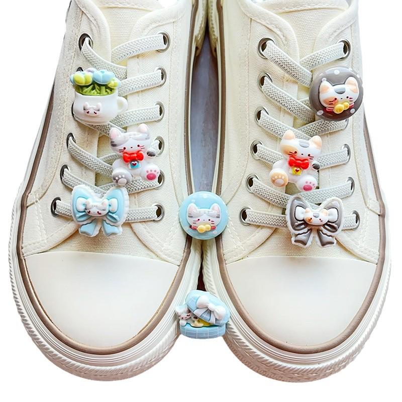 Cartoon Cat Shoelace Buckle for Children's Air Force 1 Skate Shoes - White Accessories Pendant