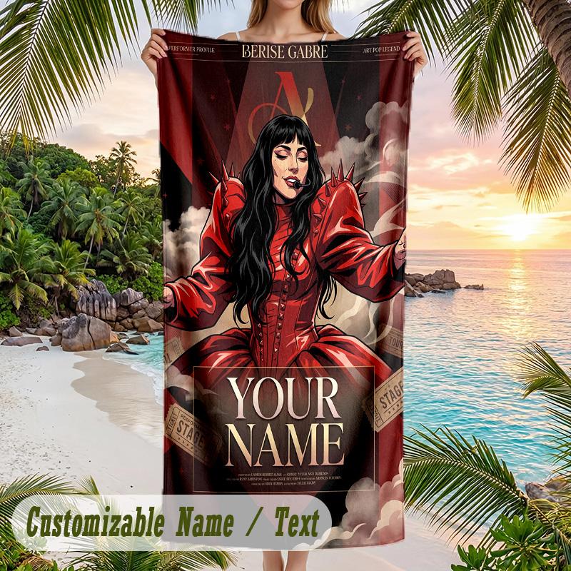 Lady Gaga Strandtuch, Personalisierter Benutzerdefinierter Name Text, Schnelltrocknendes Großes Saugfähiges Handtuch Für Strand Pool