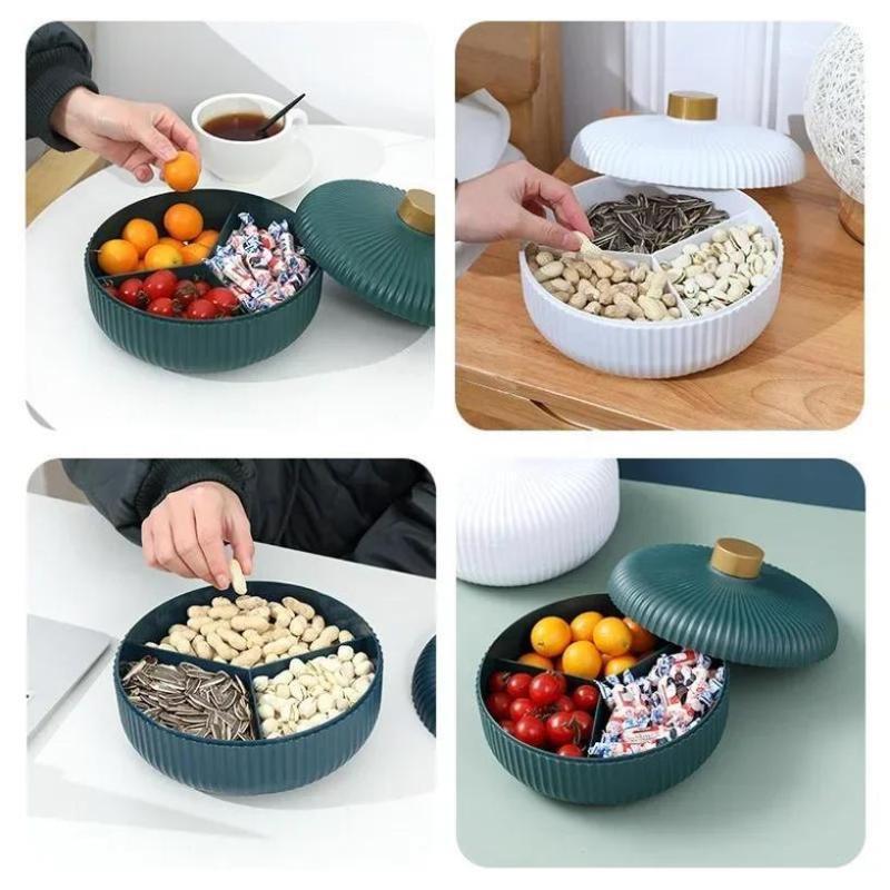 New Household Table Light Luxury Fruit Plate Living Room Grid Dry Fruit Plate Candy Dish Plastic Dried Fruit Snack Tray With Lid