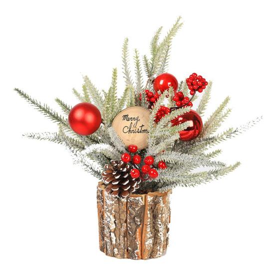Christmas Artificial Snowy Pine Branches with Vase Faux Pine Cone Berry Arrangement Vintage Faux Cedar Greenery Picks for Home Indoor Fireplace Mantel