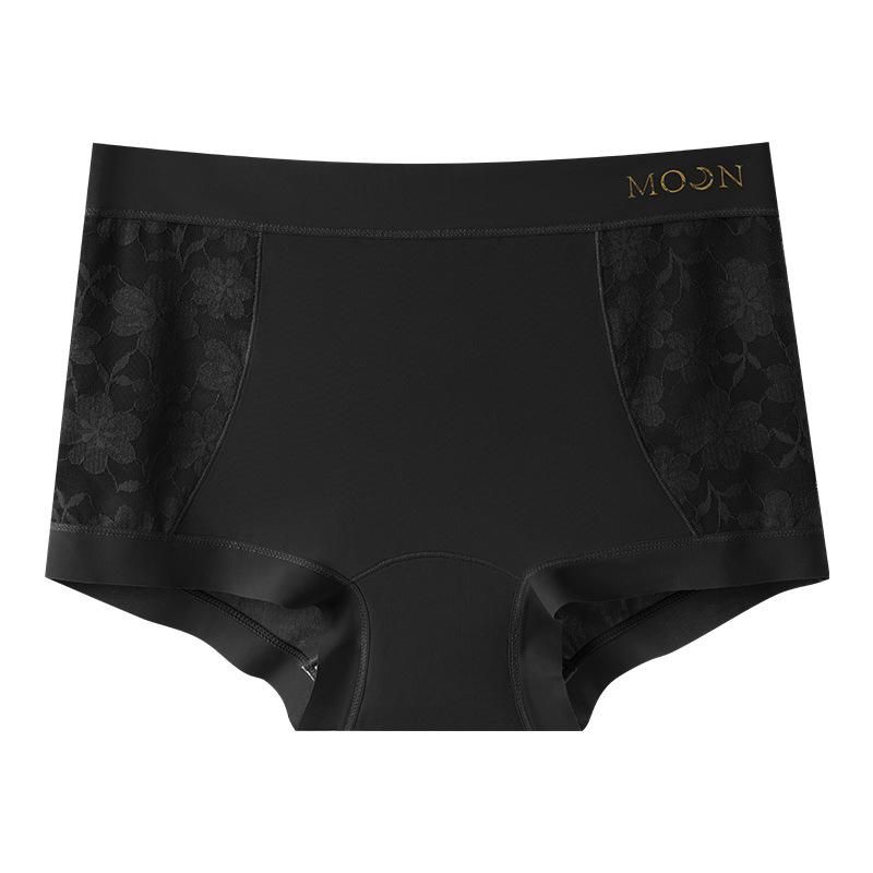 

Ladies Spring and Autumn Simple Lace Comfortable Breathable Antibacterial High Bounce No Trace Flat Angle Briefs XL чорний