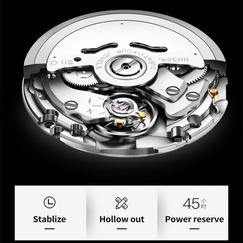JINSHIDUN Nowy zegarek męski biznesowy i rekreacyjny W pełni automatyczny zegarek maszynowy Biznesowy wodoodporny zegarek wysokiej klasy