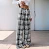 Women's Fashion Casual Plaid Print High Waist Trousers Pants  Capris