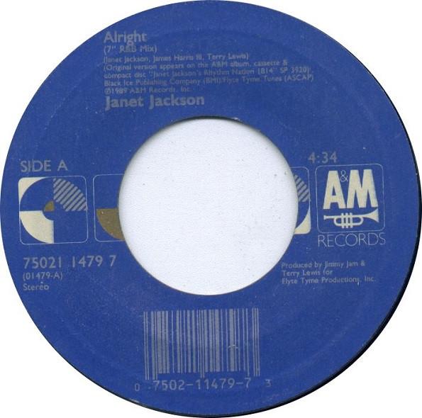

7inch Record JANET JACKSON - Alright 7502114797 A&M Records 1990 US Soul/Funk Used