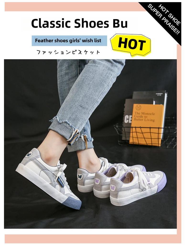 Triple Canvas Korean Style Casual White Sneakers for Female Students - WDSW-90001