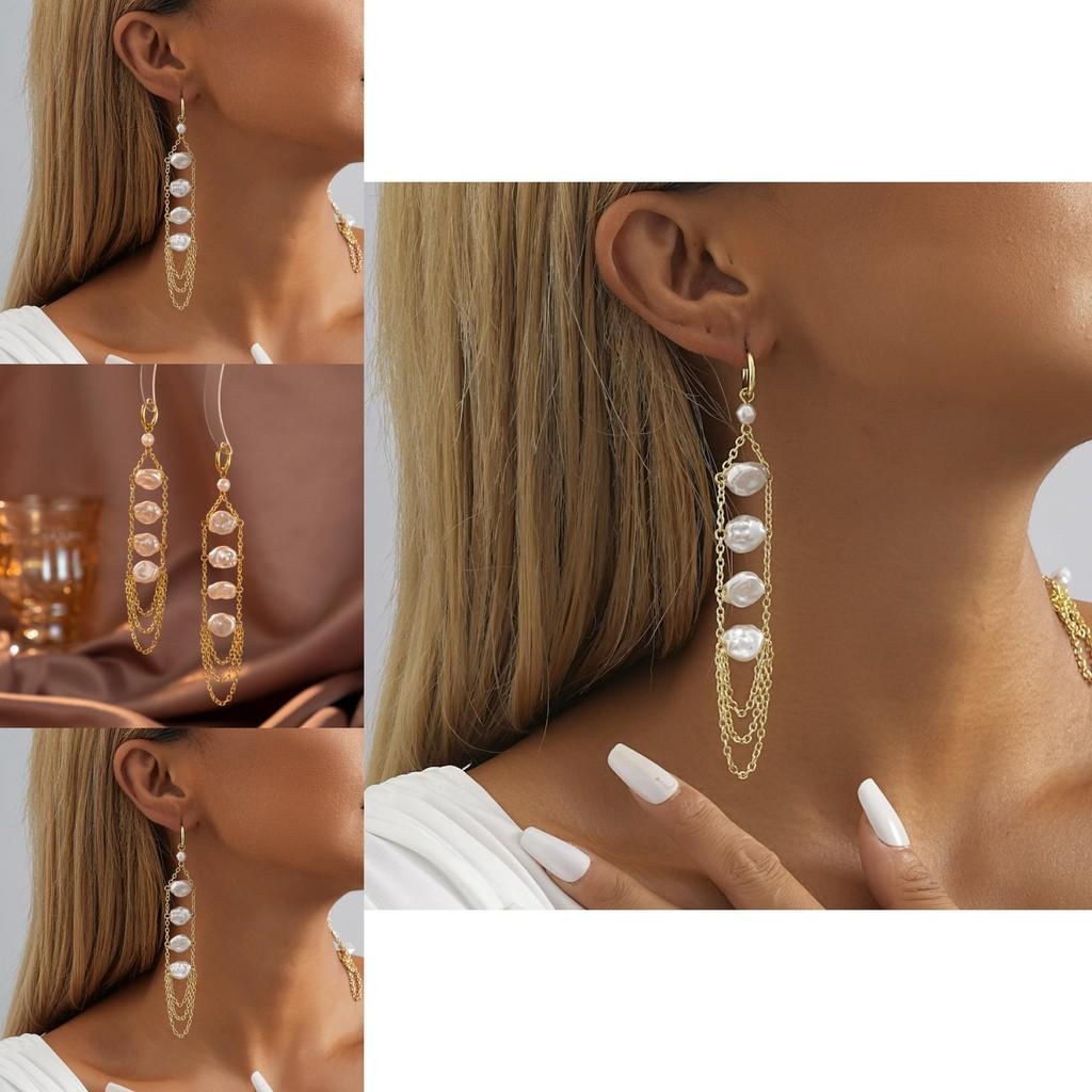 Elegante unregelmäßige Kunstperlen-Hängeohrringe für Damen Moderner Quasten-Schmuck 2023
