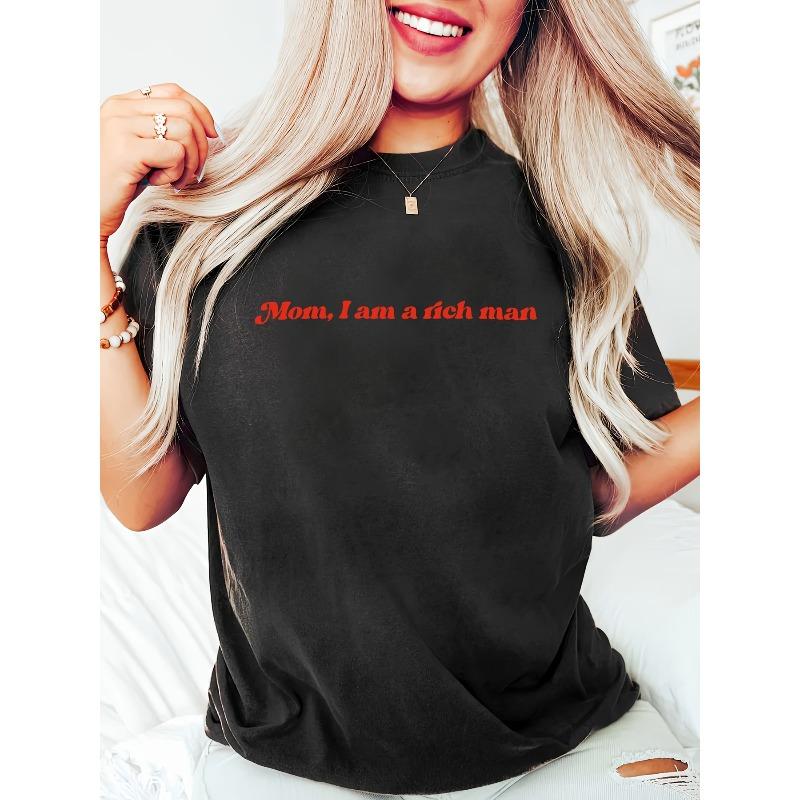 

Graphic Print T-shirt, Short Sleeve Crew Neck Casual Top for Summer & Spring, Women s Clothing 4XL чорний