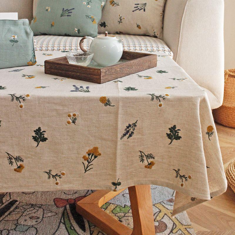 

Light Luxury Embroidery Dining Tablecloth Japanese Style Rectangular Coffee Table Cloth Pastoral Flax Tablecloth Desk Silent Style Cover Fabric Ivory-Curl 60 * 60cm