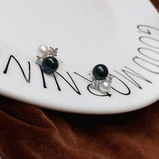 French Exquisite Freshwater Pearl Double Stud Earrings - Versatile, Trendy Style 7-8/4-6