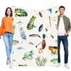 Watercolor Pond Animals Wildlife Blanket Soft Cozy Lightweight Throw Bed Sofa Decor Gift Frog Duck Heron Dragonfly Theme