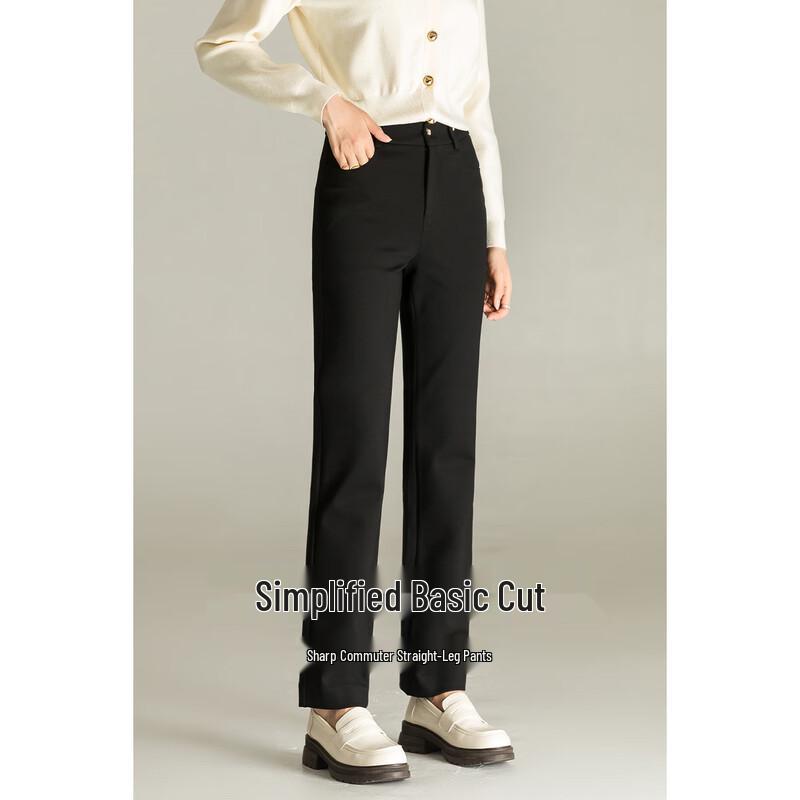 Mengshuya Women's High-Waist Slim Straight-Leg Knit Trousers