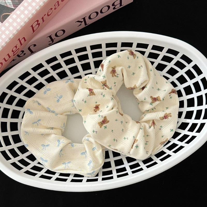 Retro American Bear Hair Ring Women Floral Bow High Elastic Scrunchie Simple Hair Accessories