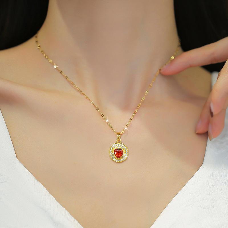 Titanium Steel Light Luxury Full Diamond Love Zircon Light Luxury Design Versatile Korean Style Niche Design Live Necklace