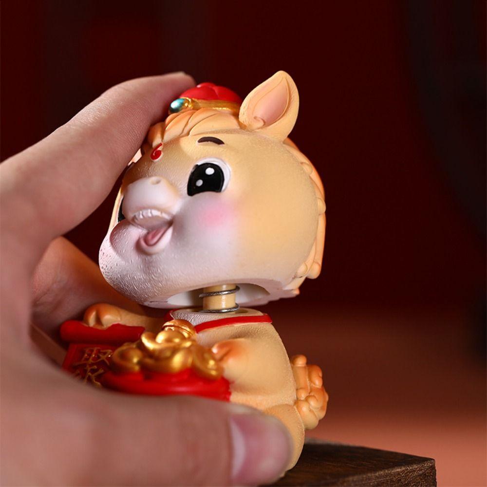 Resin Head-shaking Horse Figurine Cartoon Horse Wealth Lucky Charm Creative Desktop Ornament  Gift