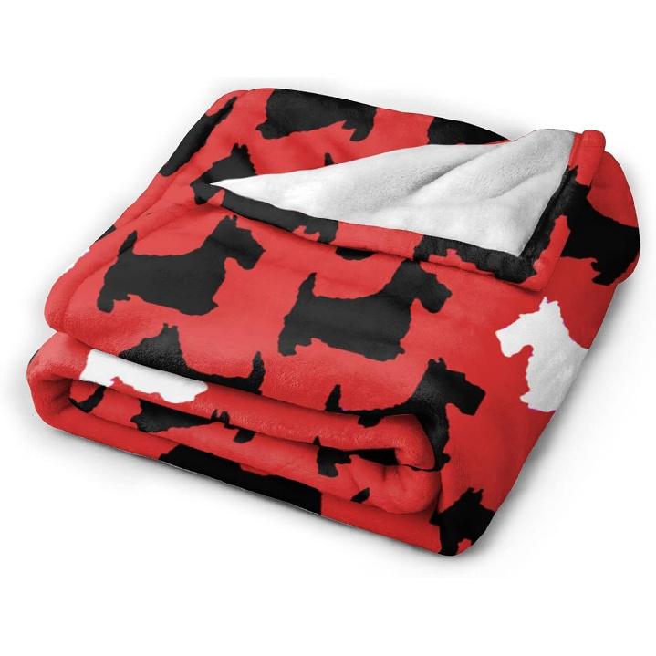 Scottie Dog Cute Pattern Super Soft Warm Fleece Blanket, Comfortable Flannel Blanket, Four Season Blanket Suitable for Bedroom Bed and Sofa