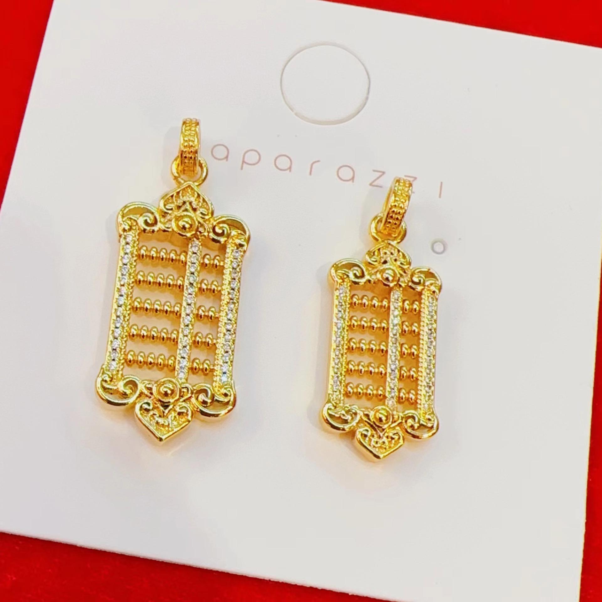 Ретро Вьетнамская Песочно-Золотая Имитация Позолоченной Латунной Подвеска-Счеты Ожерелье для Женщин