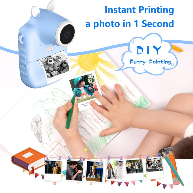 P1 Children Instant Camera Mp3 Printing Camera With Print Paper 2.4-inch HD Camcorder For Girls