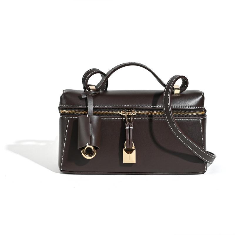 2025 summer bag fashionable versatile cowhide lp lunch box bag niche high-end leather women's bag messenger bag