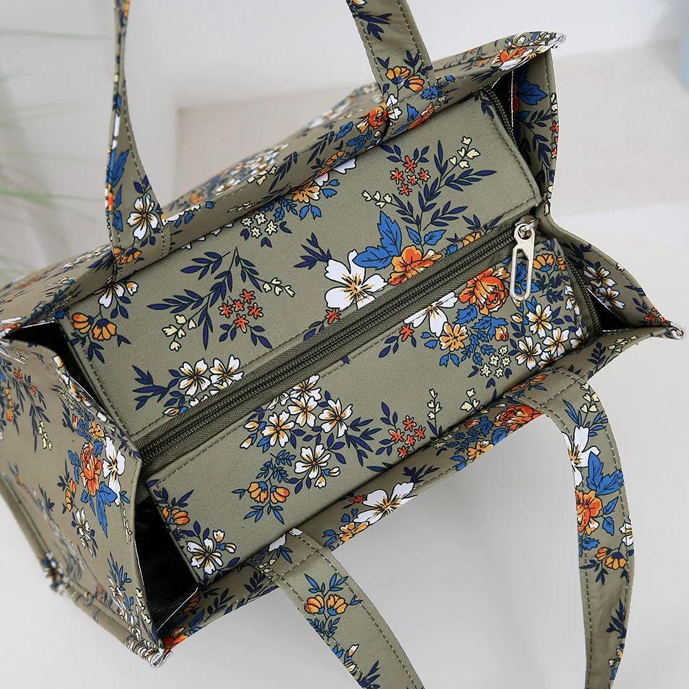 New Style Nylon Printing Thickened Large Capacity Handbag, Work Portable Zipper Semi-closed Lunch Box Storage Bag, Bento Bag
