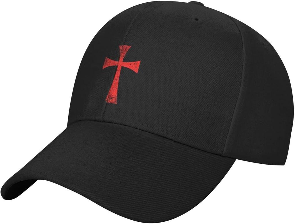 Crusader Knight Templar Cross Black Baseball Cap Unisex Adjustable Casual Dad Hat