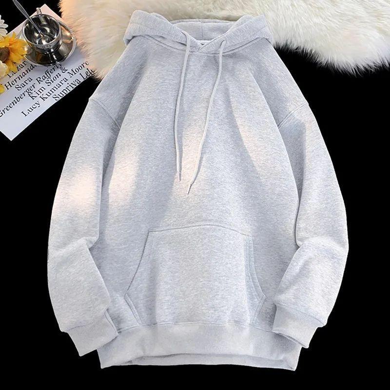 Unisex Oversized Hooded Sweatshirt Solid Color Warm Fleece Lined Casual Pullover Winter