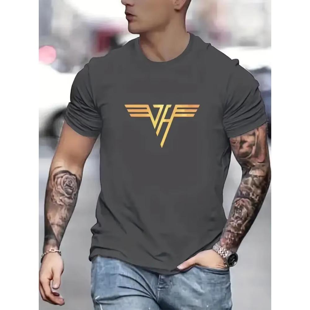 JH Creative Print Men's Casual Crew Neck Cotton T-Shirt, Summer Outdoor