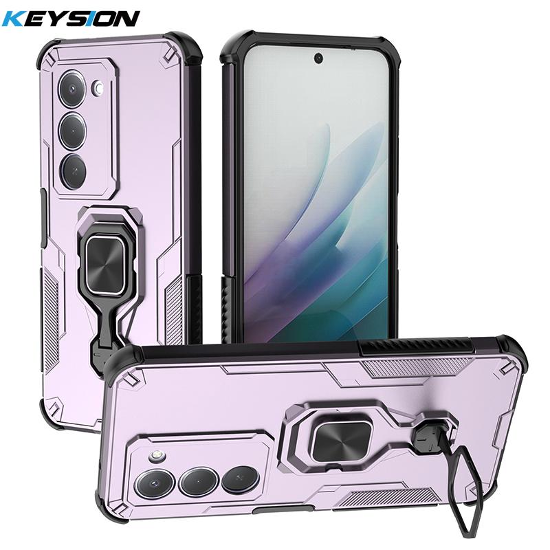 

Ключовий ударостійкий броньований чохол KEYSION для Redmi 15 169.5mm 171mm Силікон+ПК Вертикальна металева кільце-підставка Чохол для телефону для Redmi 15 5G for Redmi 15 169mm фіолетовий