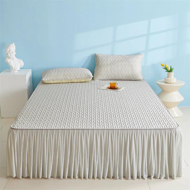 Summer Solid Color Lace Bed Skirt Latex Cool Mat Single Piece Washable Air Conditioning Mat Ice Silk Cool Mat